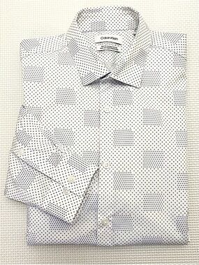 Calvin Klein Slim Fit Dress Shirt White Blue Print Non Iron 16 32/33
